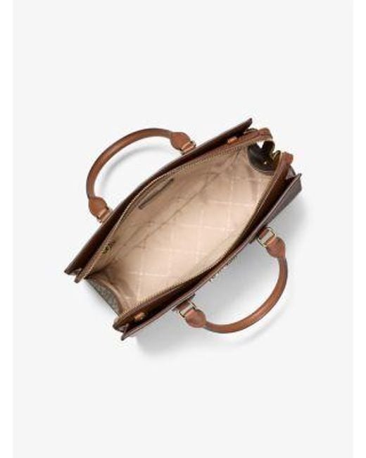 Michael Kors Natural Sheila Medium Two-Tone Metallic Signature Logo Satchel