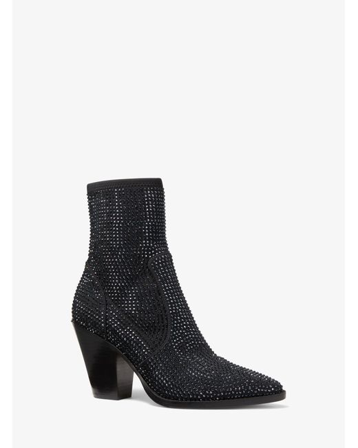 culver embellished nubuck and glitter chain mesh lace up boot