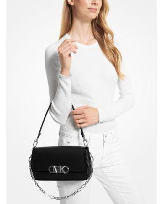 Michael Kors Black Mk Parker Medium Leather Shoulder Bag