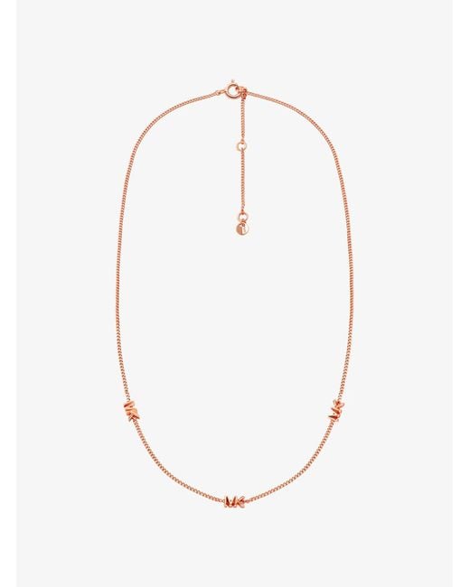 Michael Kors White Mk Precious Metal-Plated Sterling Logo Necklace