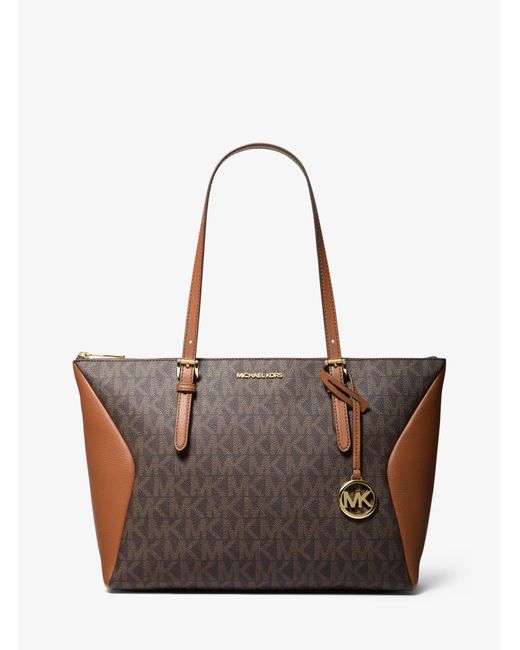 Michael Kors Coraline Large Logo And Leather Tote Bag in Brown | Lyst