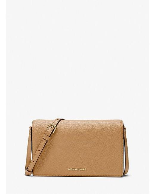 MICHAEL Michael Kors Natural Mk Jet Set Medium Pebbled Leather Front-Flap Crossbody Bag