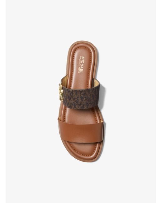 MICHAEL Michael Kors Brown Mk Vera Leather And Signature Logo Slide Sandal