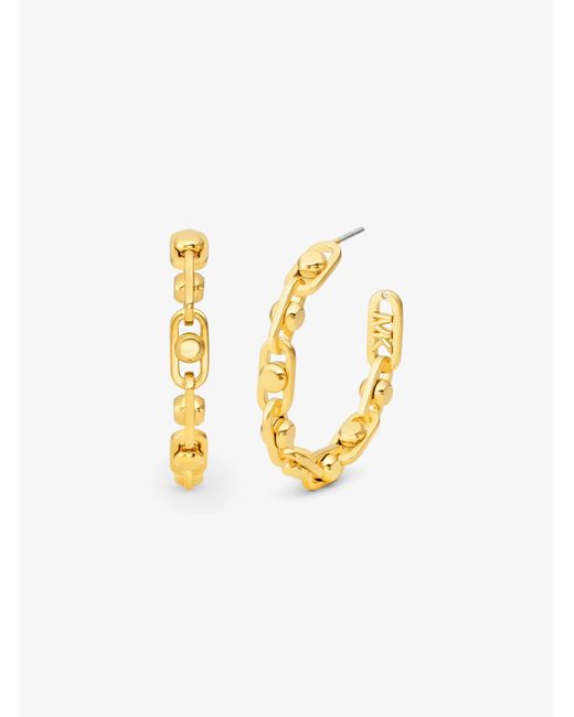 Michael Kors Metallic Mk Astor Medium Precious Metal-Plated Brass Link Hoop Earrings