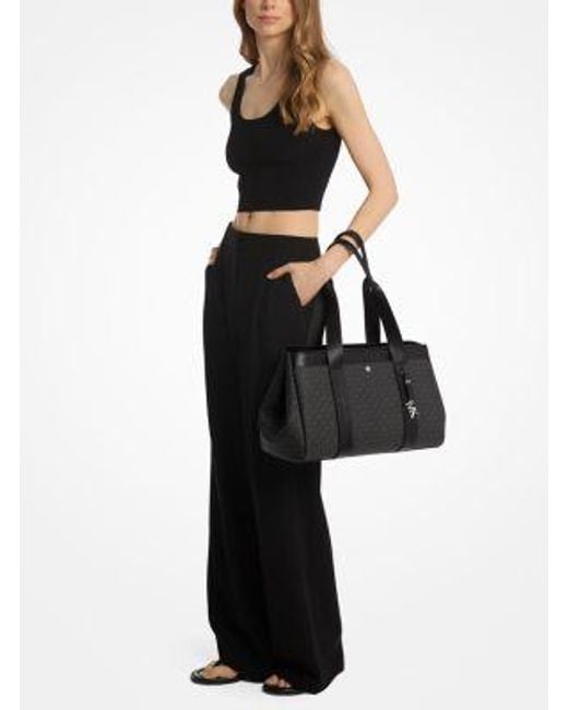 Michael Kors Black Romee Large Signature Logo And Leather Tote Bag