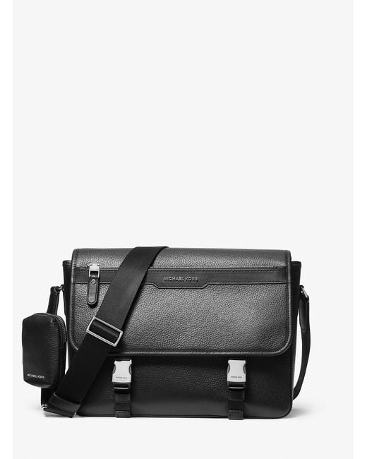 Michael Kors Black Mk Hudson Pebbled Leather Messenger Bag With Pouch for men