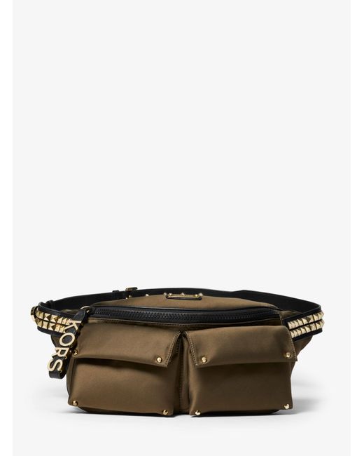 Michael Kors Green Olivia Large Studded Satin Belt Bag