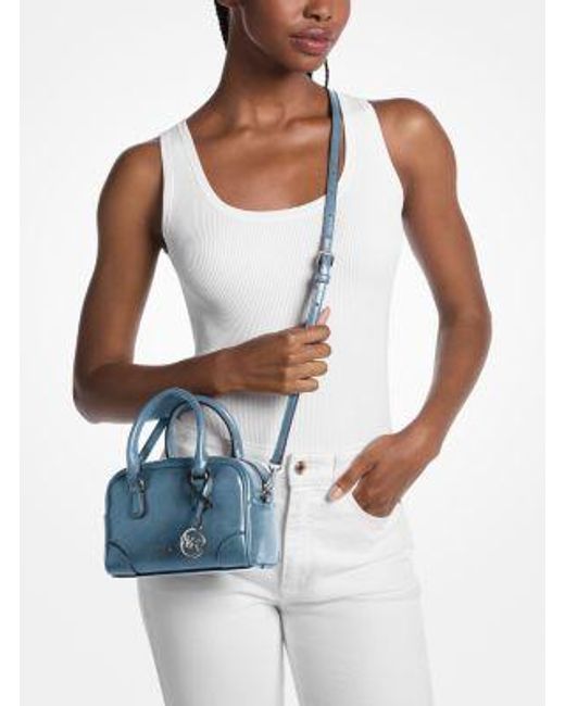 Michael Kors Blue Thompson Extra-Small Distressed Convertible Satchel