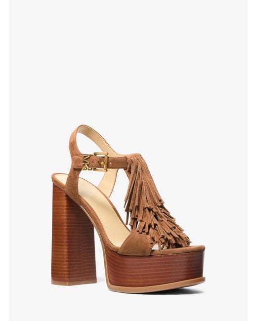 MICHAEL Michael Kors Brown Indra Fringed Suede Platform Sandal