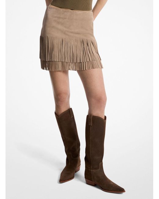 MICHAEL Michael Kors Natural Mk Suede Fringed Mini Skirt