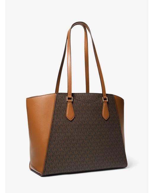MICHAEL Michael Kors Brown Taryn Large Signature Logo And Leather Tote Bag