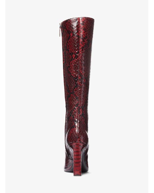 Michael Kors Red Mk Carly Python Embossed Leather Boot