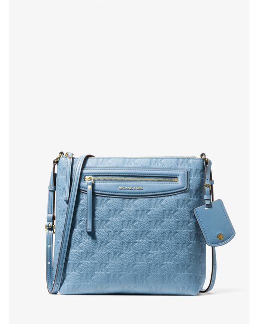 MICHAEL Michael Kors Blue Mk Jet Set Travel Large Logo Embossed Leather Crossbody Bag