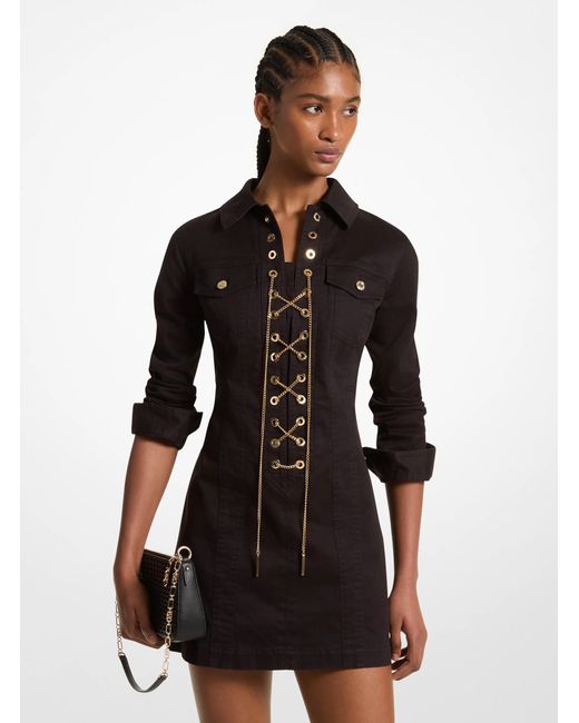 MICHAEL Michael Kors Black Mk Stretch Organic Cotton Lace-Up Dress