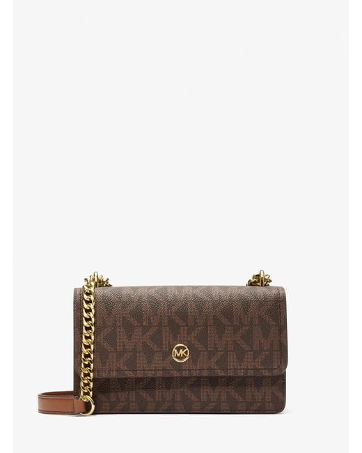 Michael Kors Outlet Brown Mk Abbott Small Signature Logo Shoulder Bag