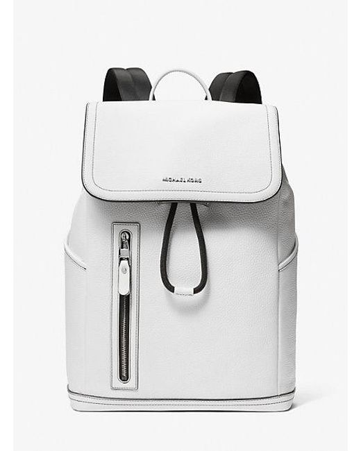 Michael Kors White Hudson Pebbled Leather Utility Backpack for men