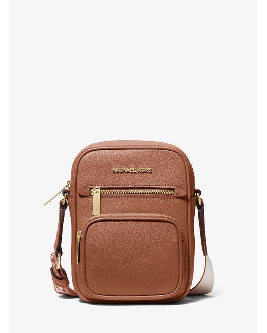 Michael Kors Outlet Brown Mk Jet Set Medium Leather Crossbody Bag