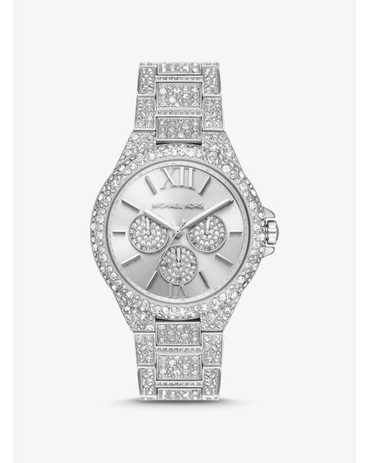 Michael Kors White Oversized Camille Pavé Silver-tone Watch
