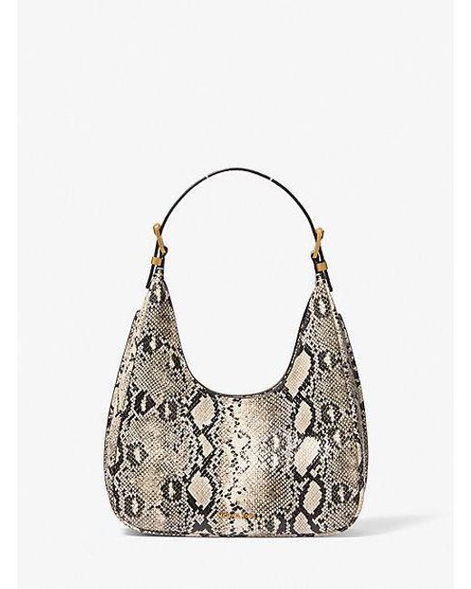 Michael Kors Natural Nolita Small Snake Embossed Leather Hobo Shoulder Bag