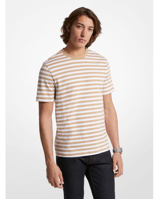 Michael Kors White Mk Striped Pima Cotton T-Shirt for men