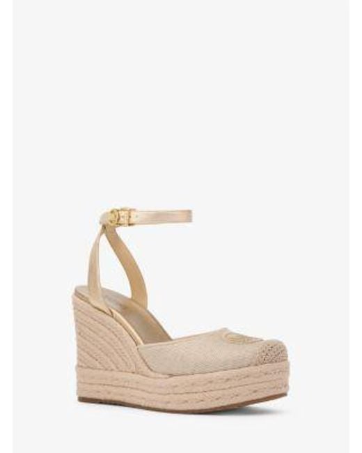 Michael Kors White Larissa Metallic Canvas Espadrille Wedge