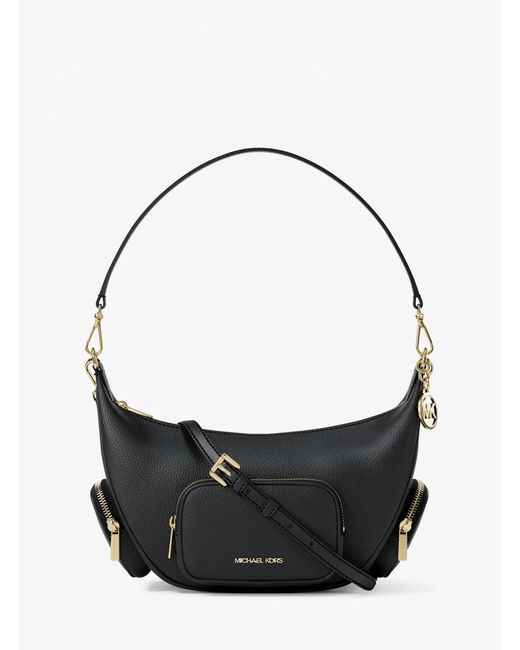 Michael Kors Outlet Black Mk Merritt Medium Pebbled Leather Convertible Shoulder Bag