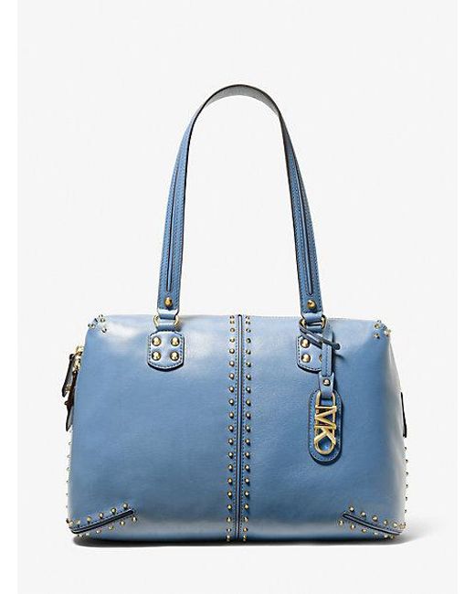 Michael Kors Blue Astor Large Studded Leather Tote Bag