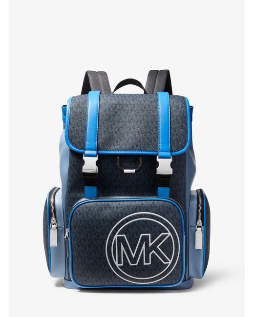 Michael Kors Cooper Logo And Colorblock Faux Leather Backpack in Blue