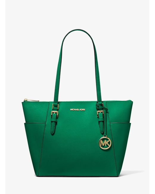 Michael Kors Charlotte Large Saffiano Leather Topzip Tote Bag in Green