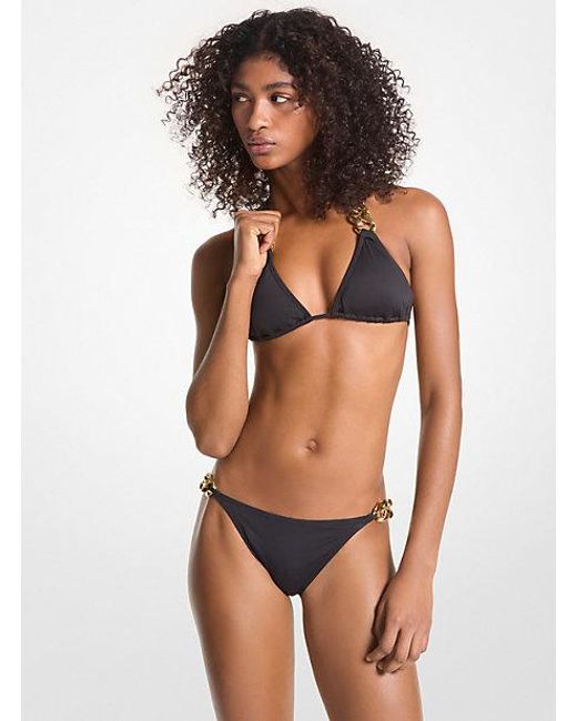 Michael Kors Black Curb-link Triangle Bikini Top