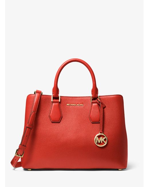 MICHAEL Michael Kors Red Camille Large Pebbled Leather Satchel
