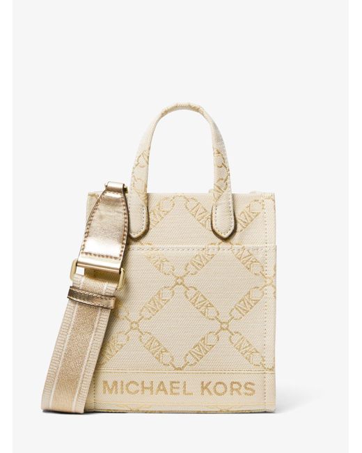 Très petit sac à bandoulière métallisé Gigi en jacquard avec logo Empire Michael Kors en coloris Natural