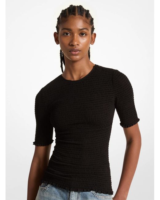 MICHAEL Michael Kors Black Mk Smocked Georgette Shirt