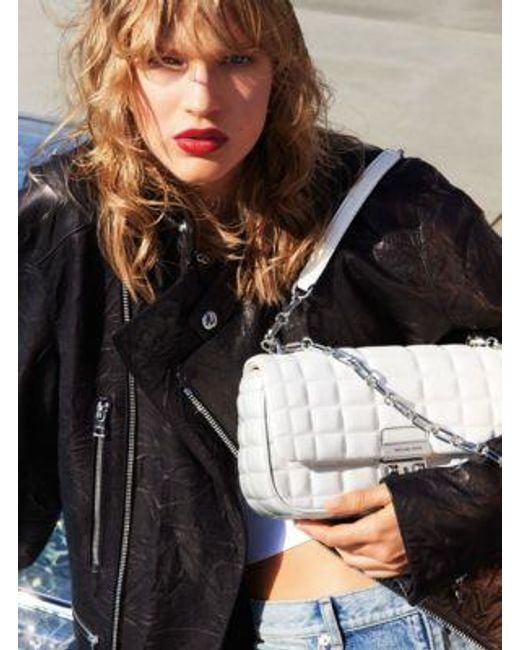Michael Kors White Tribeca Large Quilted Leather Shoulder Bag
