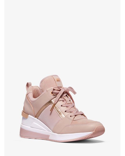 Michael Kors Pink Georgie Leather And Canvas Trainer