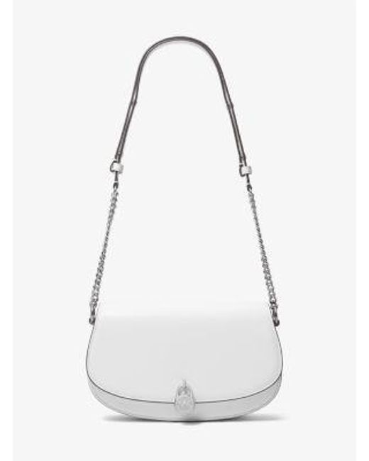 Michael Kors White Mila Medium Leather Messenger Bag