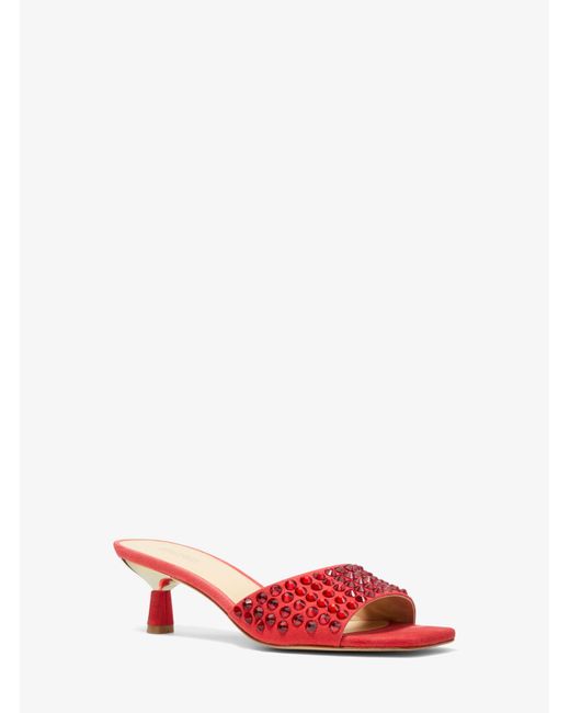 Michael Kors Amal Embellished Faux Suede Kitten Sandal in Red Lyst