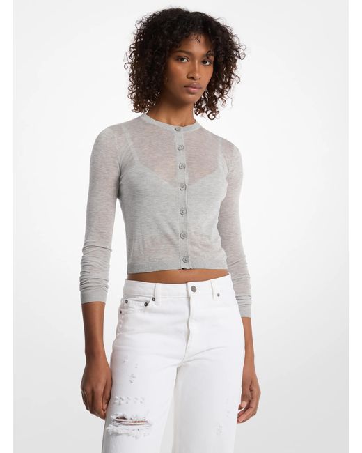 MICHAEL Michael Kors White Mk Tencel Blend Cropped Cardigan And Bra Top