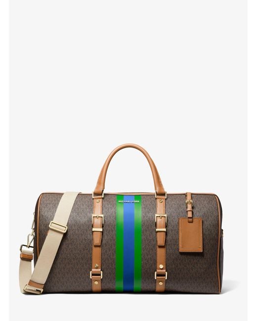 Michael Kors Canvas Bedford Travel Extralarge Logo Stripe Weekender