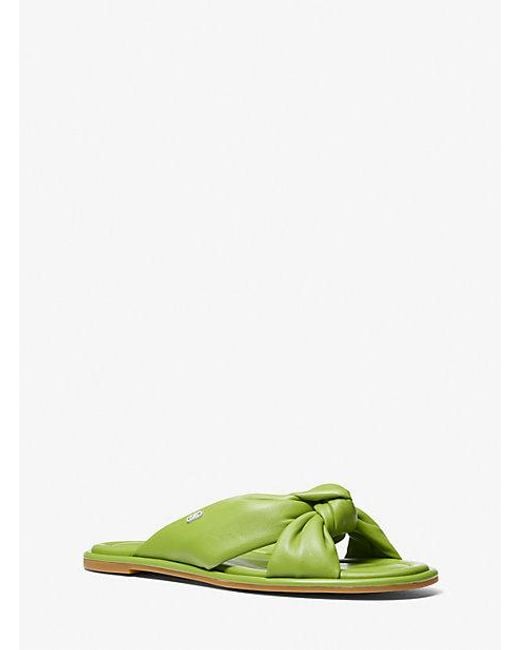Michael Kors Green Elena Leather Slide Sandal