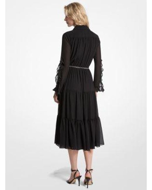 Michael Kors Black Ruffled Georgette Midi Dress