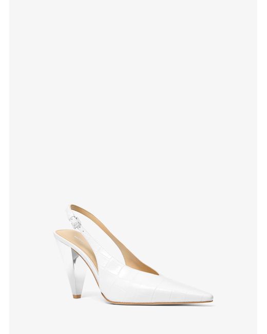 MICHAEL Michael Kors White Mk Electra Crocodile Embossed Leather Slingback Pump
