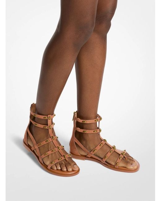 Michael Kors Brown Mk Noa Studded Suede Gladiator Sandal
