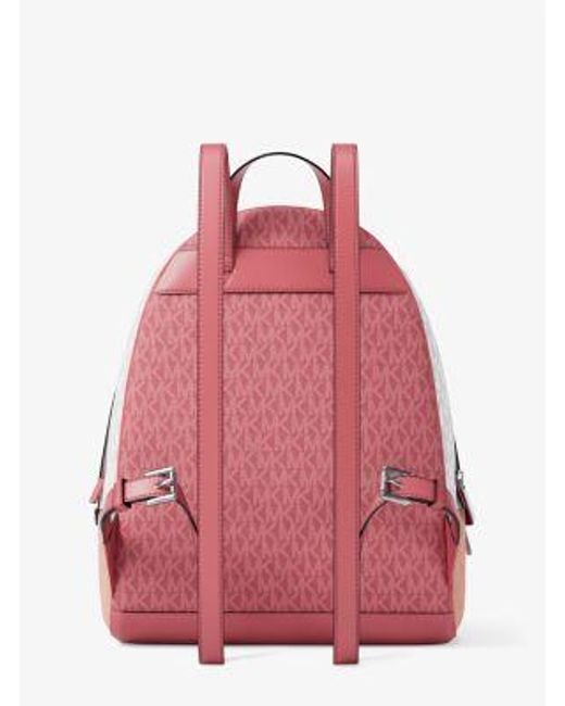 Michael Kors Pink Rhea Medium Color-Block Signature Logo Backpack