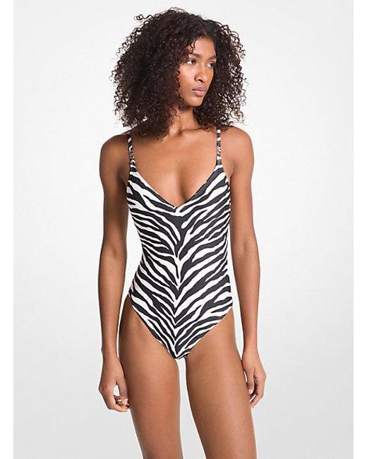 Michael Kors Black Zebra Print Swimsuit