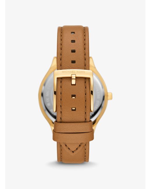 Michael Kors White Slim Runway Gold-tone And Leather Watch