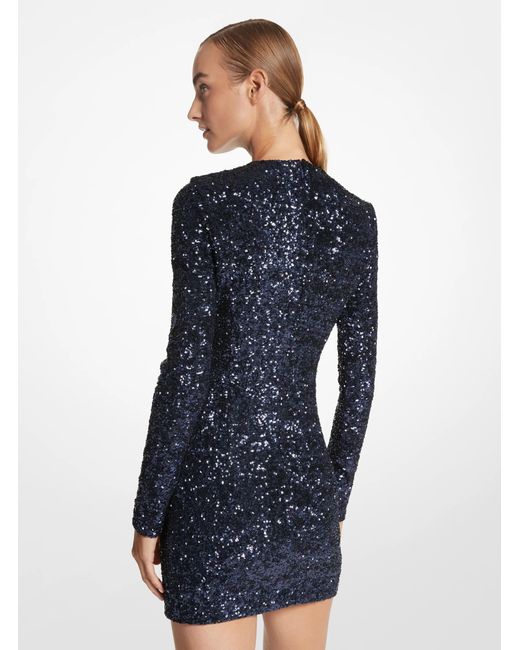 Michael Kors Blue Sequin Long Sleeve Minidress