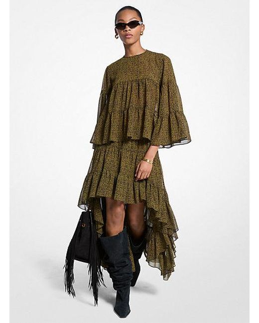 MICHAEL Michael Kors Natural Mk Paisley Print Georgette High-Low Tiered Skirt
