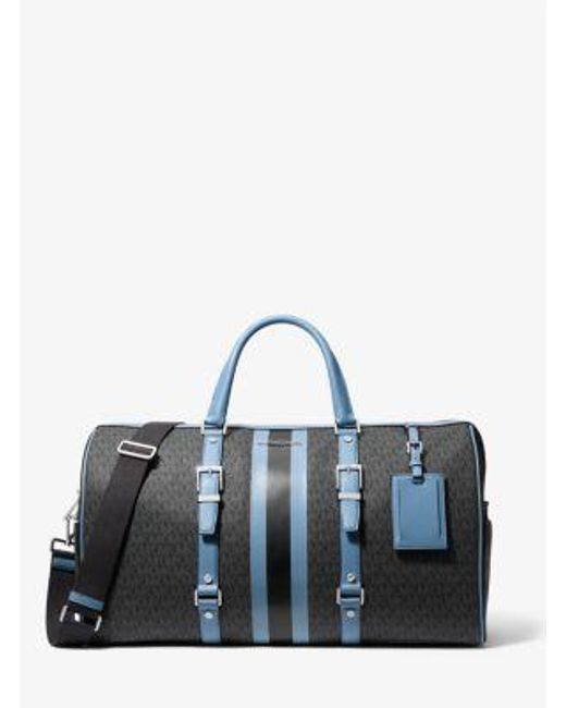 Michael Kors Blue Bedford Extra-Large Signature Logo Striped Weekender Bag