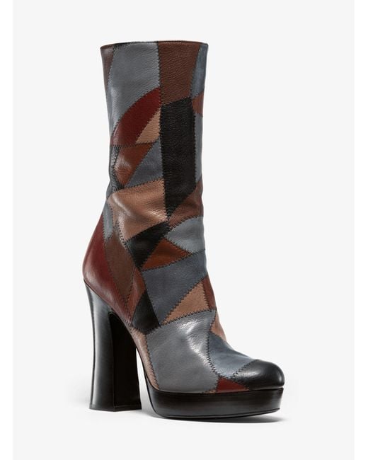 Michael Kors Emmy Patchwork Leather Platform Boot in Brown - Lyst